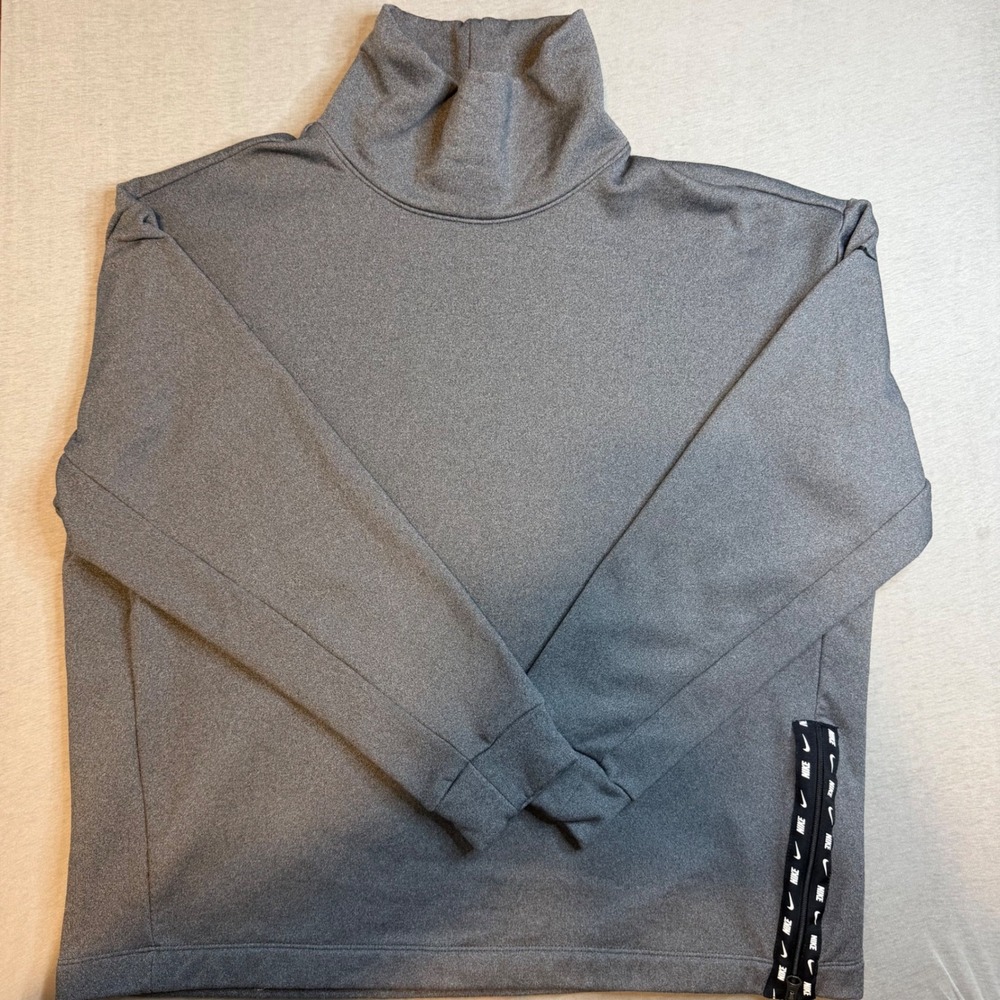 Nike Women's Mock Neck Sweatshirt Gray Side Zip Logo Tape Pullover Fleece Size M